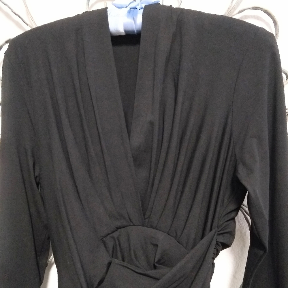 M.M.LAFLEUR black ruched knit faux wrap long sleeve Fey top, M